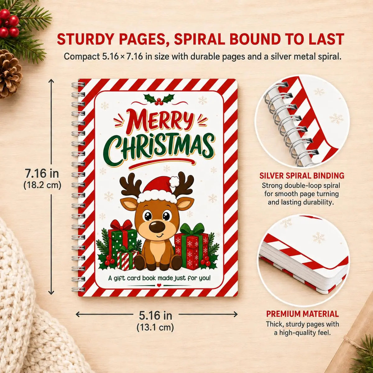 Christmas reindeer and stripe pattern Gift Card Book