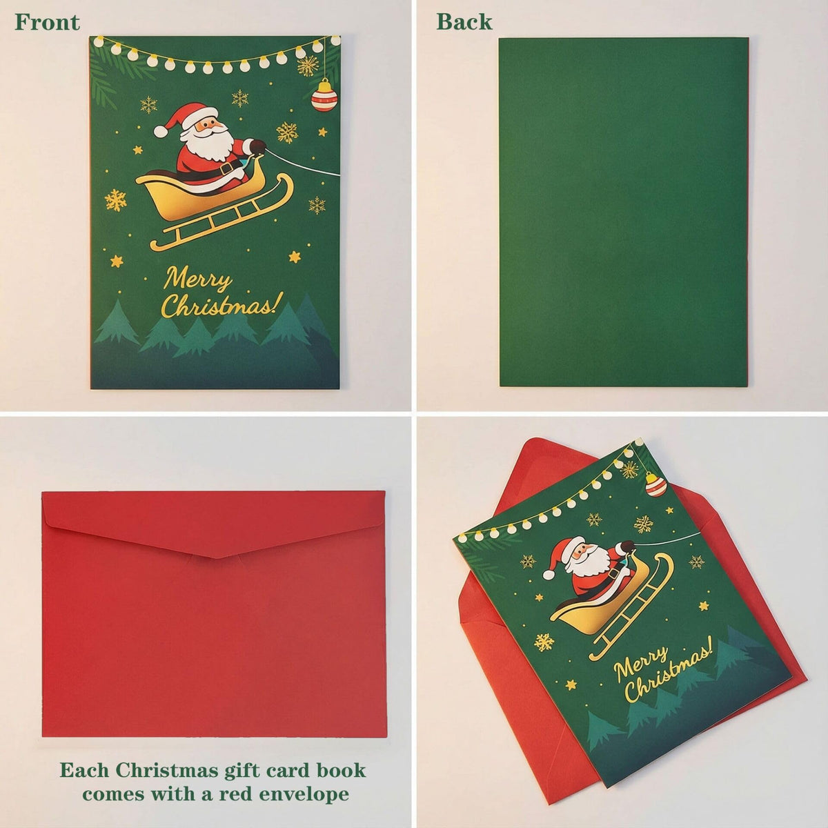 3Pc Gold Christmas patterns Gift Card Book with Envelopes Gifts