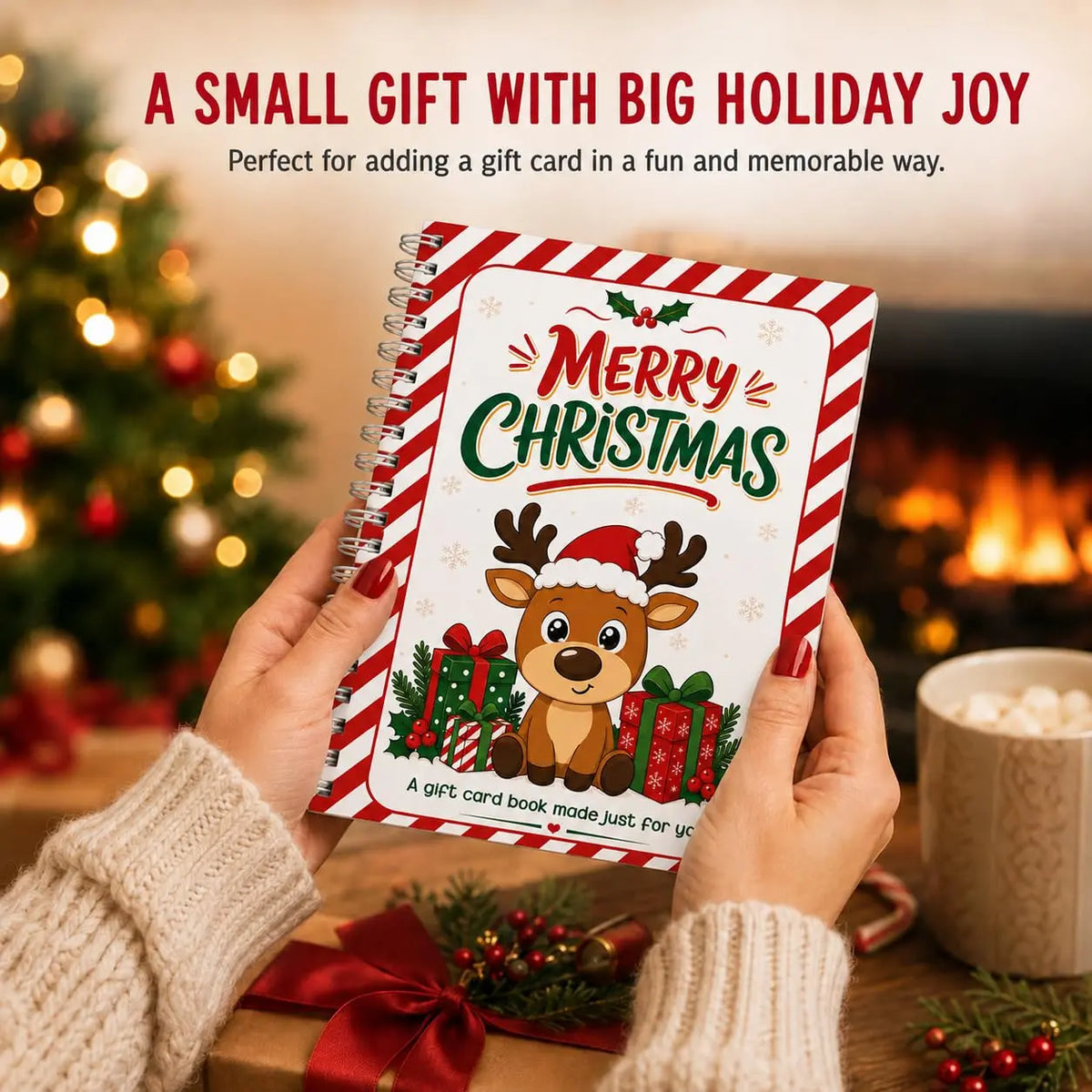 Christmas reindeer and stripe pattern Gift Card Book