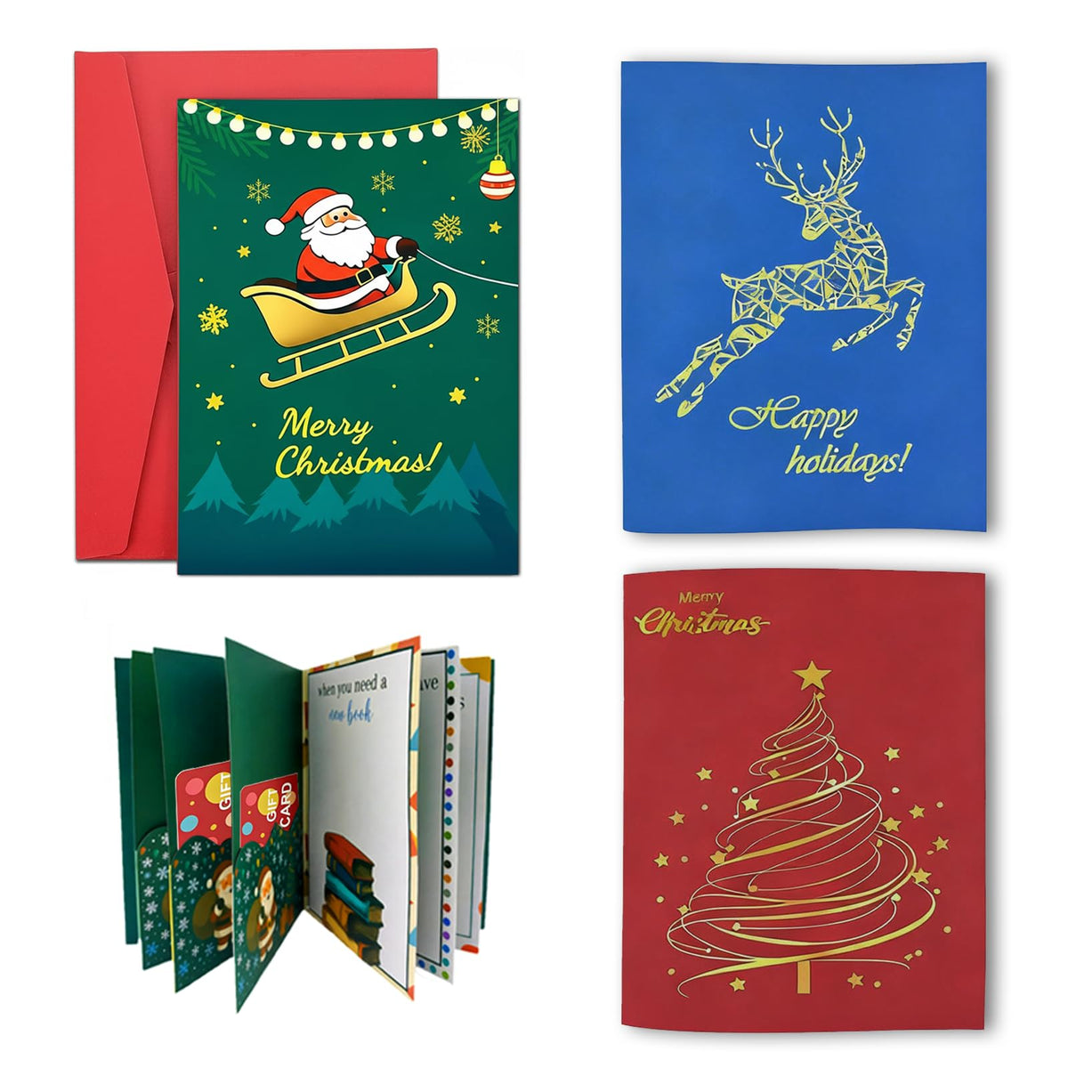 3Pc Gold Christmas patterns Gift Card Book with Envelopes Gifts
