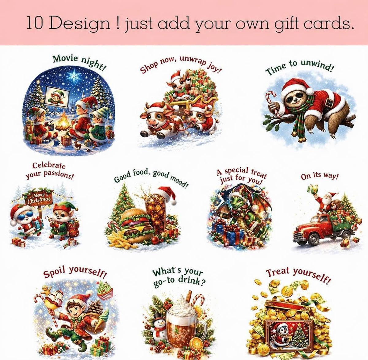 Christmas reindeer and sleigh pattern Gift Card Book