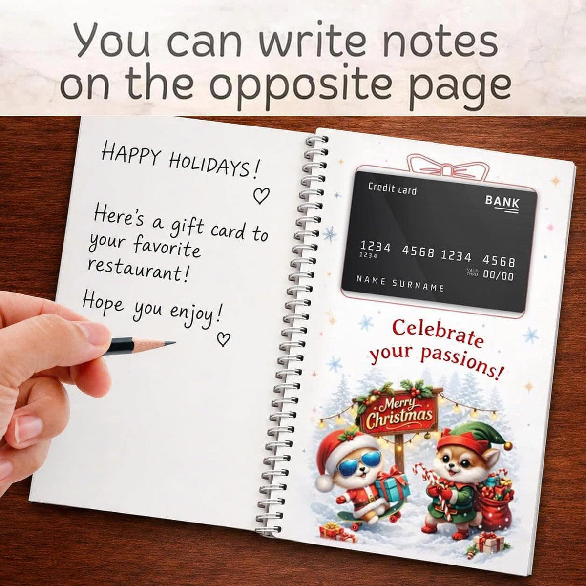 Christmas reindeer and sleigh pattern Gift Card Book