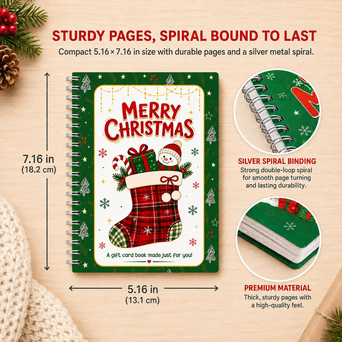 Christmas stocking and snowman patterns gift card book