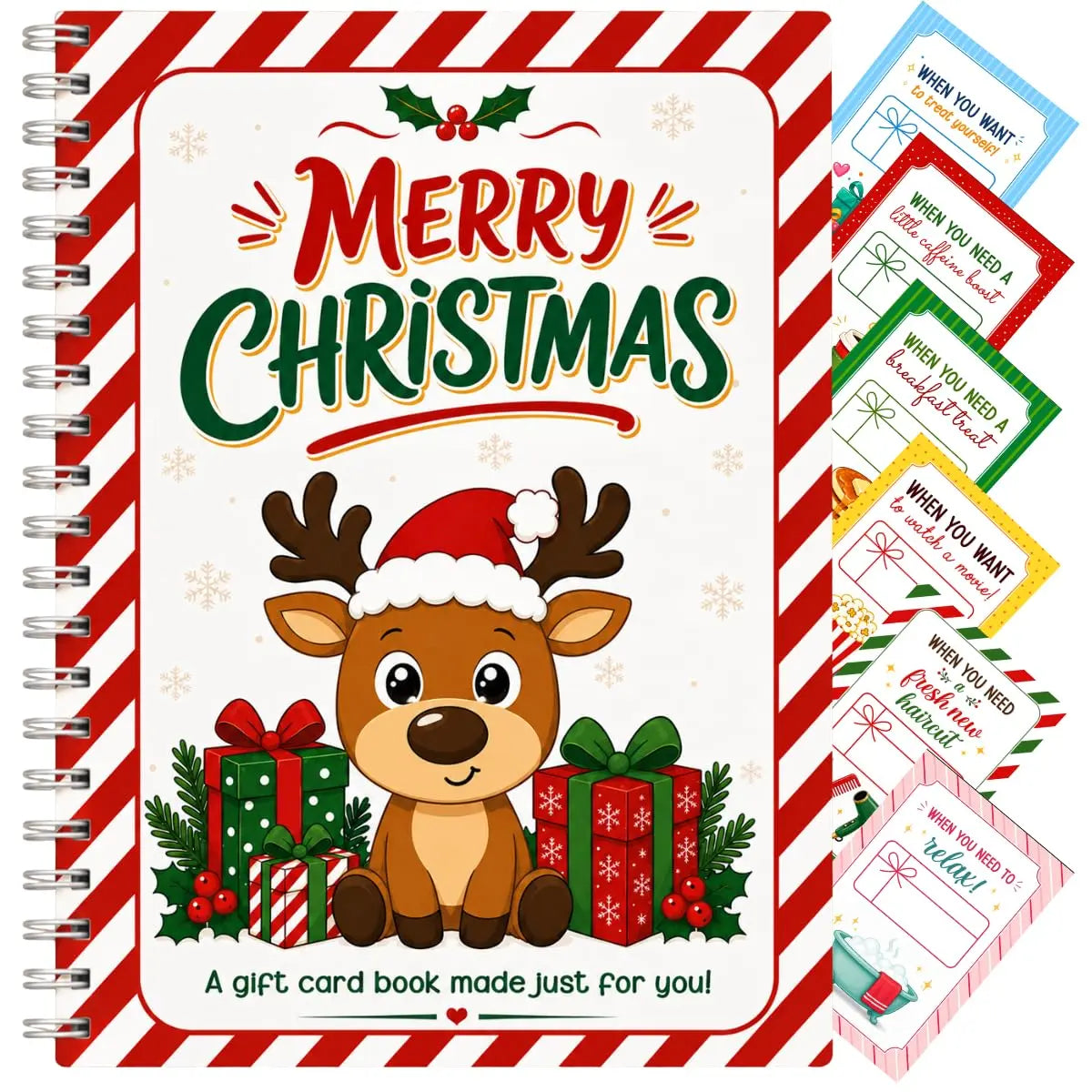 Christmas reindeer and stripe pattern Gift Card Book