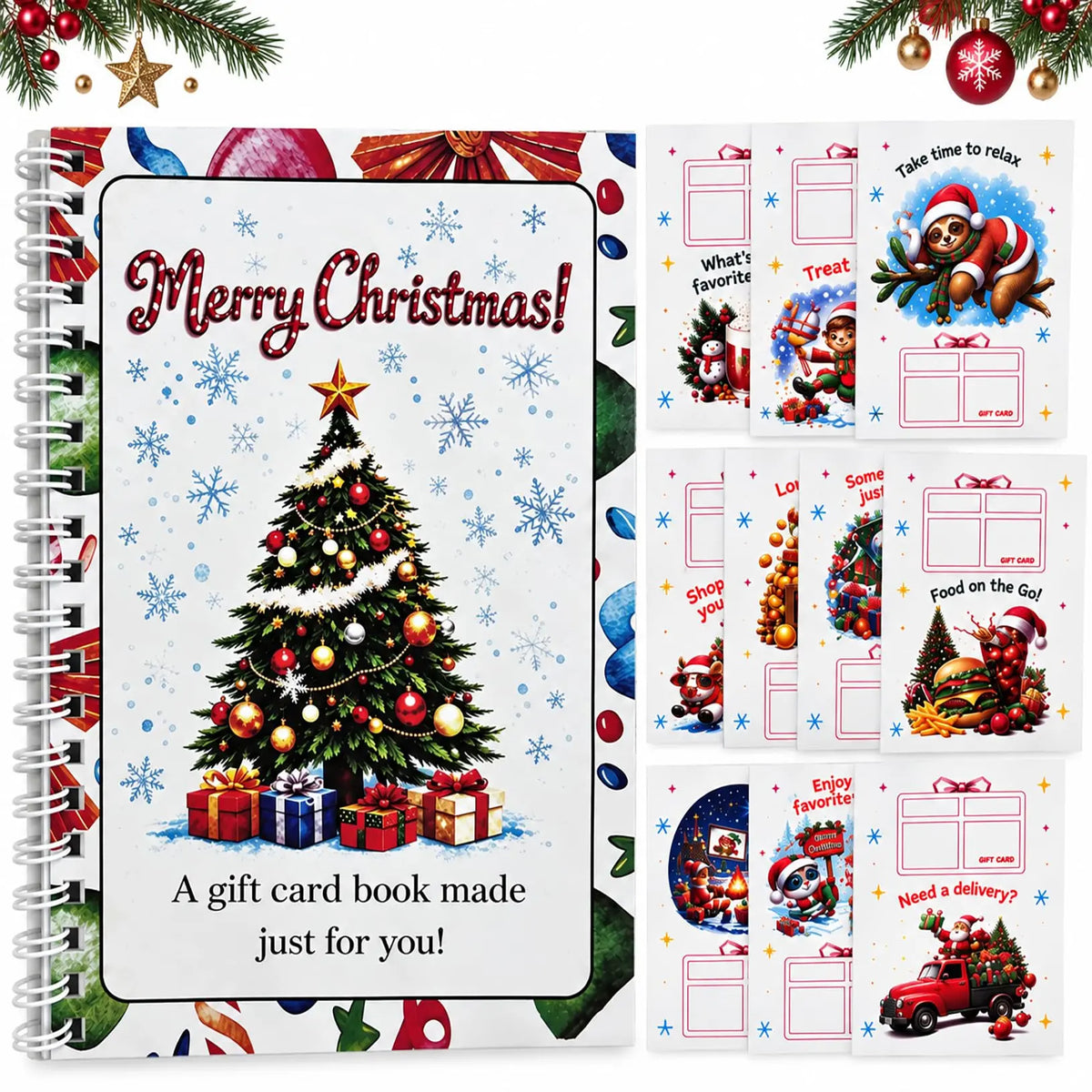 Christmas Gift Card Book, 5x7 Inch Spiral Bound DIY Gift Booklet