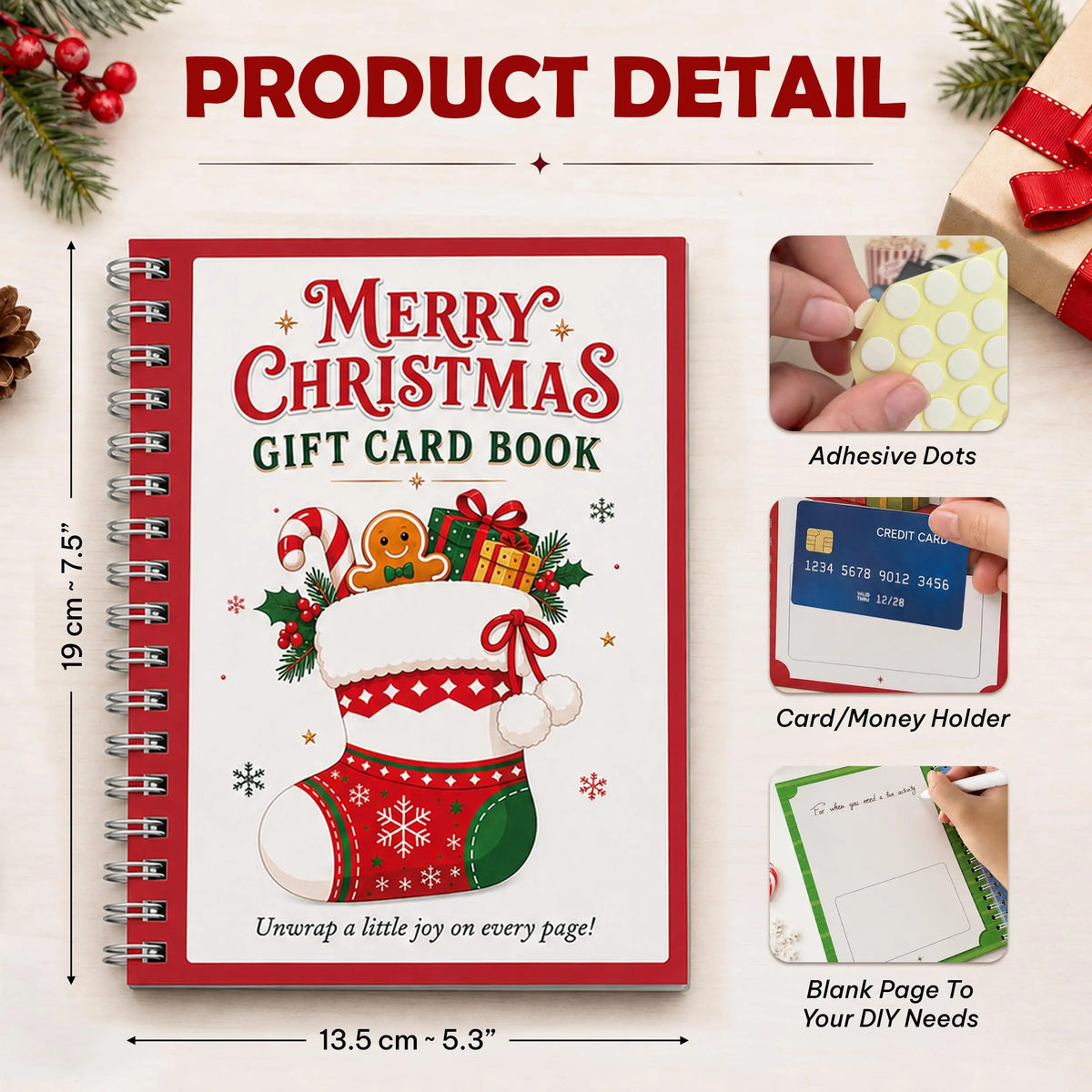 Christmas stocking and gingerbread man patterns gift card book