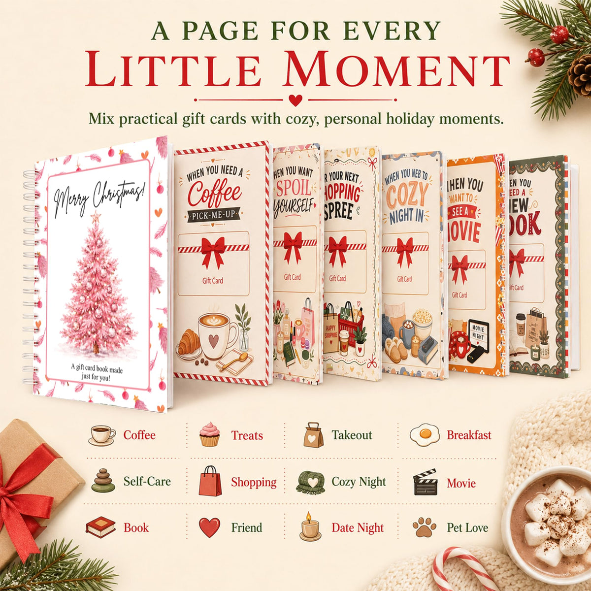 Christmas Gift Card Book for Adults, Teens & Kids, Money Holder for Cash