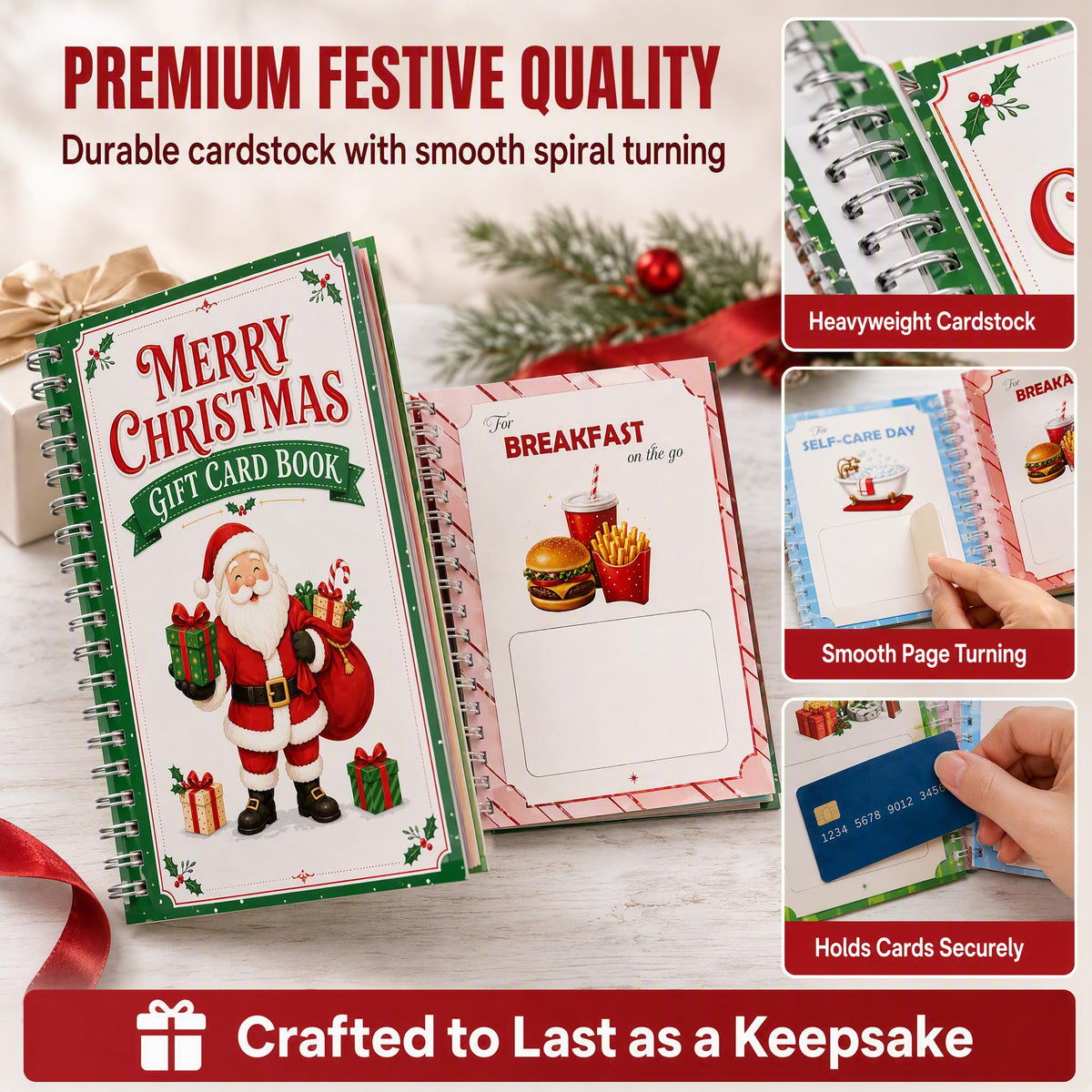 24 Pages Christmas Gift Card Book For Adults Teens (Santa)