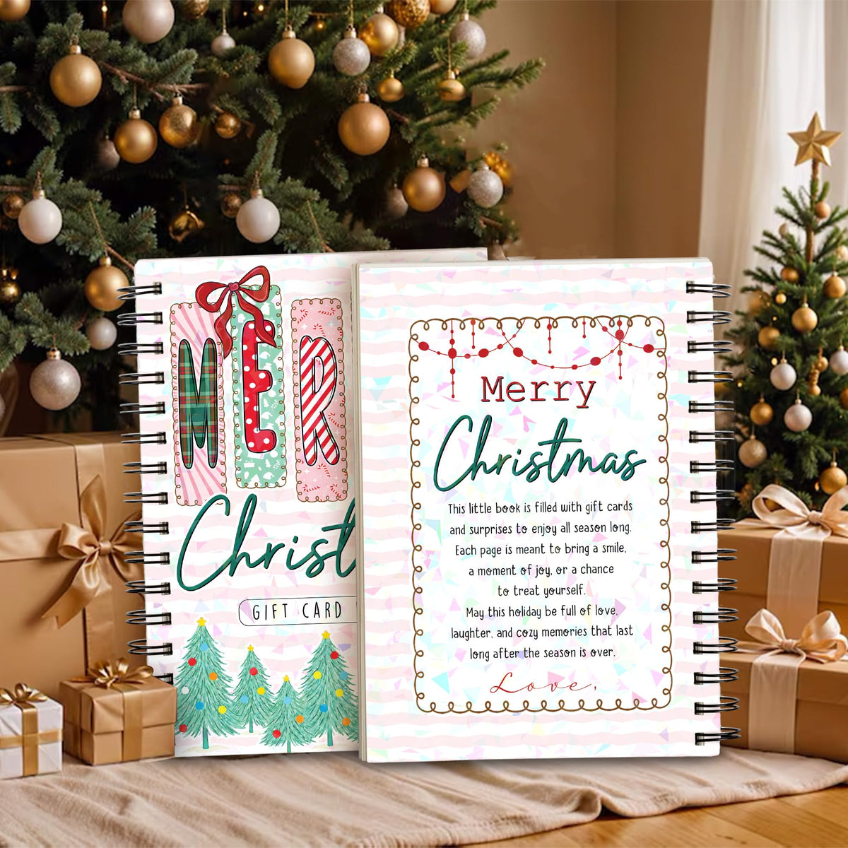 Merry Christmas Gift Card Book (5x7 in), Hologram Cover, 20 Gift Card Pages