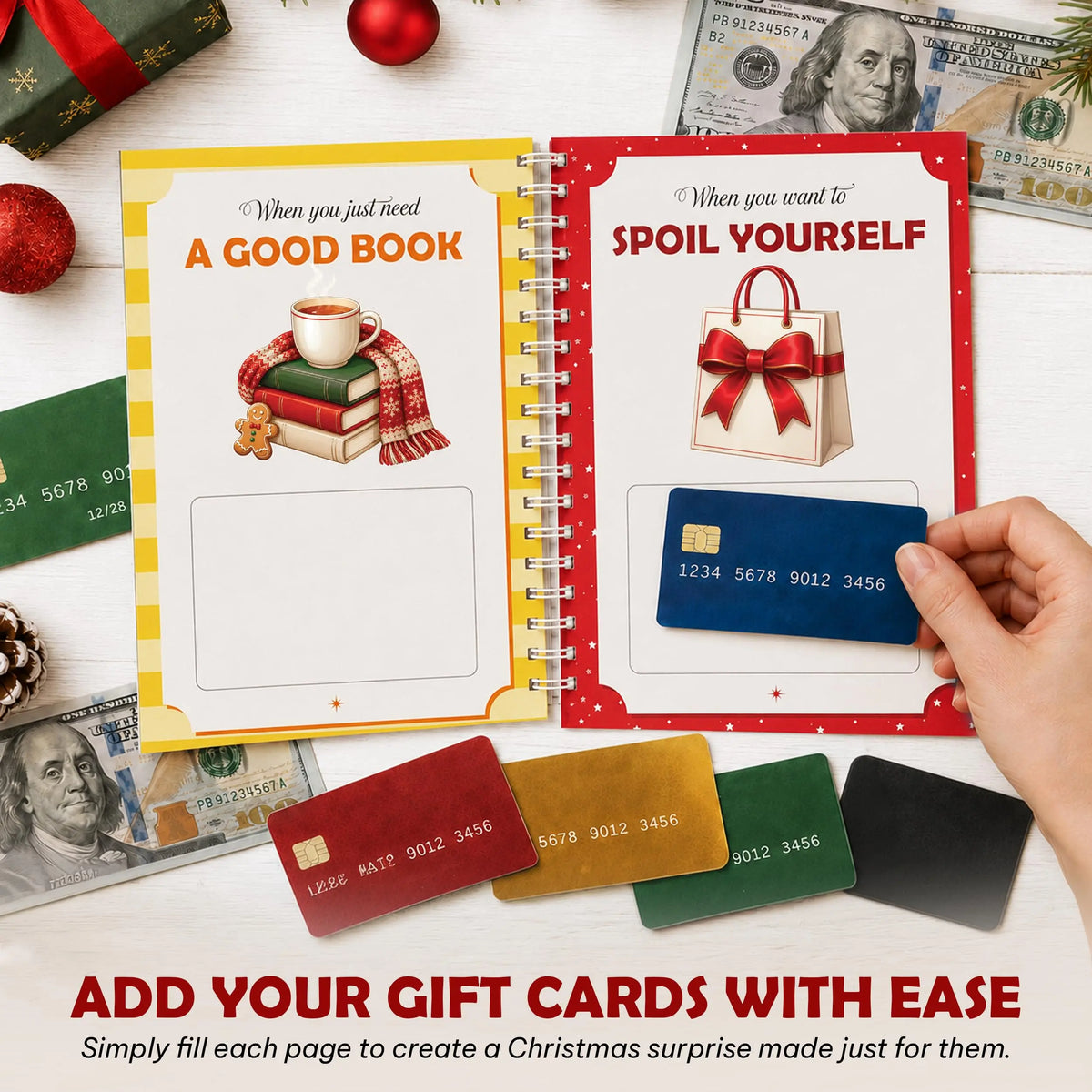Merry Christmas Gift Card Book For Teens, Adults, 24 Pages Gift Card Holder