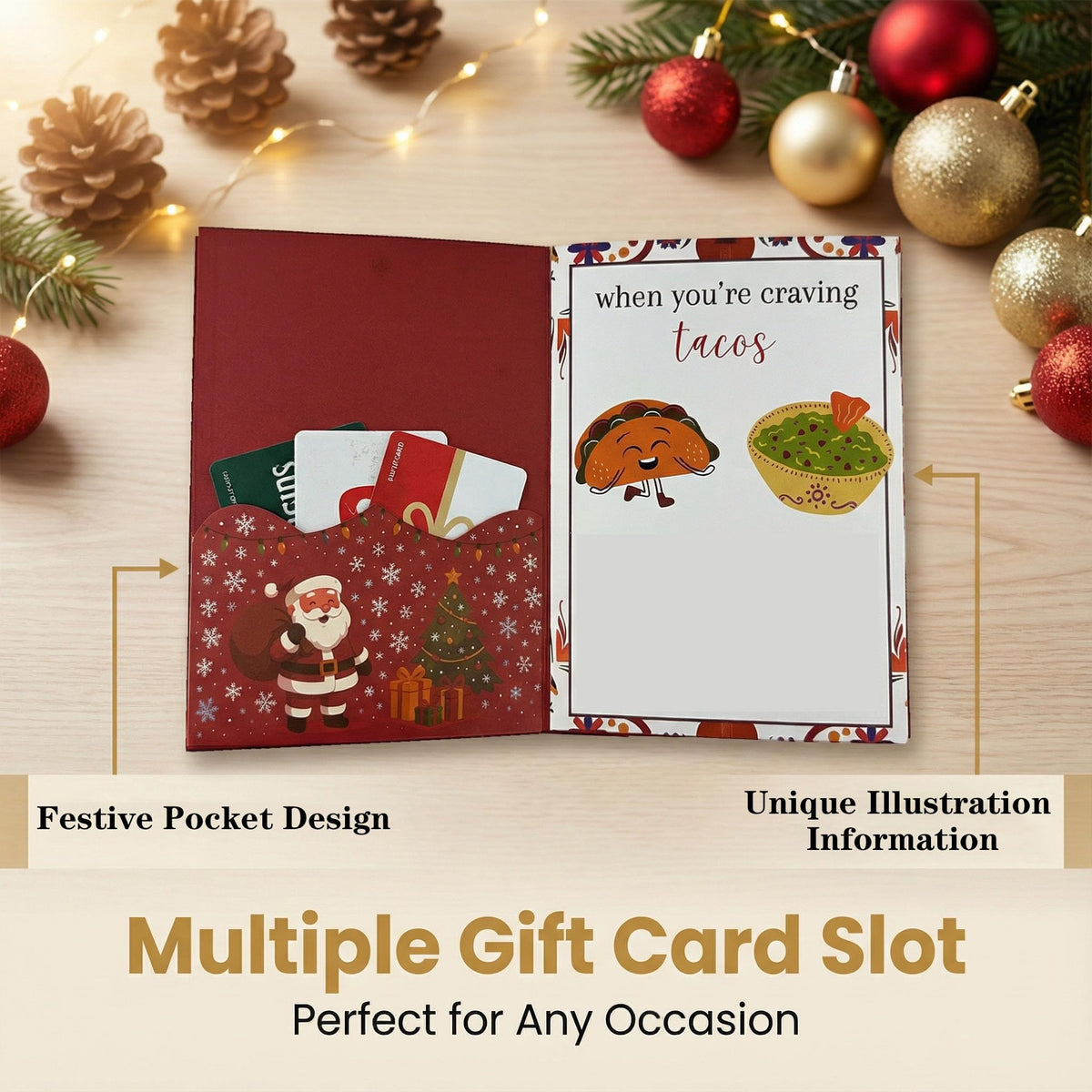 3Pc Gold Christmas patterns Gift Card Book with Envelopes Gifts