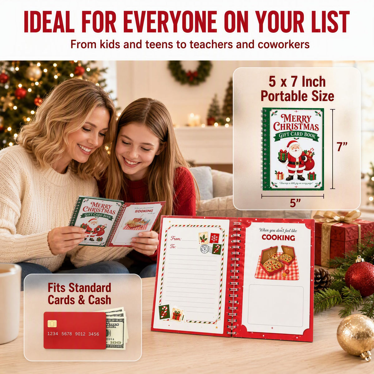 24 Pages Christmas Gift Card Book For Adults Teens (Santa)