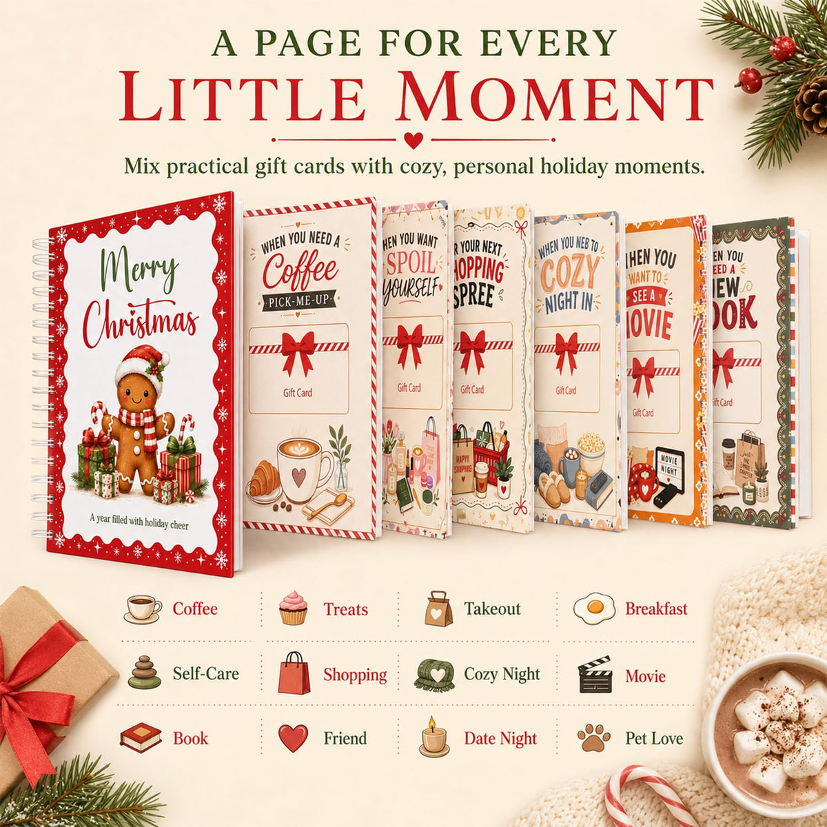 Christmas Gift Card Book for Adults, Stocking Stuffer for Teens