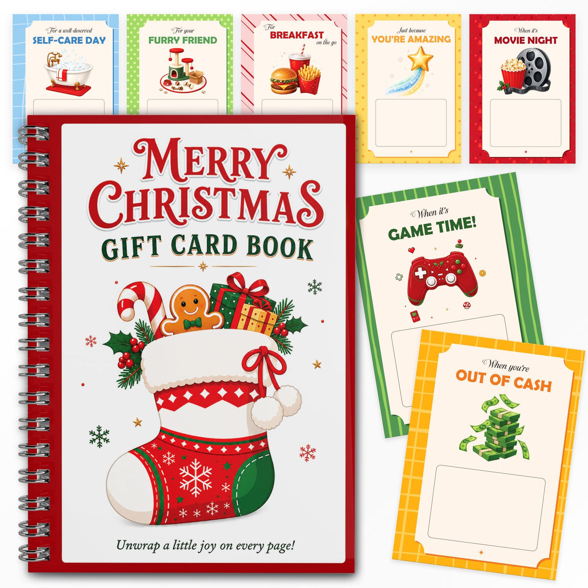 Christmas Gift Card Book for Adults & Teens, Merry Christmas 24 Pages DIY Scrapbook Gift Card Book