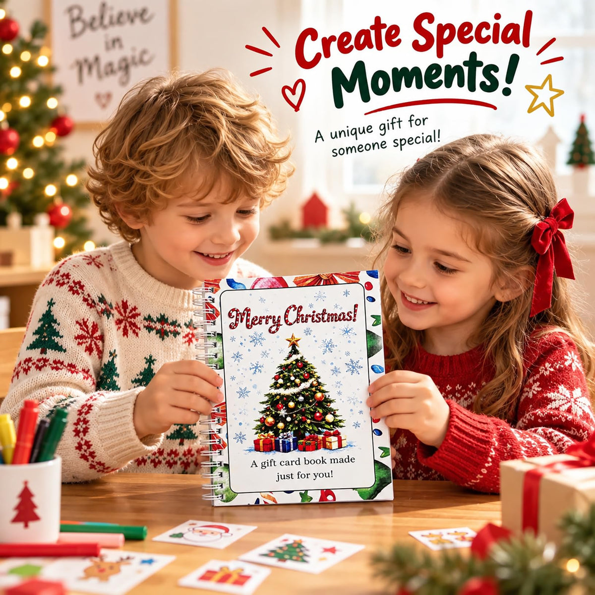 Christmas Gift Card Book, 5x7 Inch Spiral Bound DIY Gift Booklet