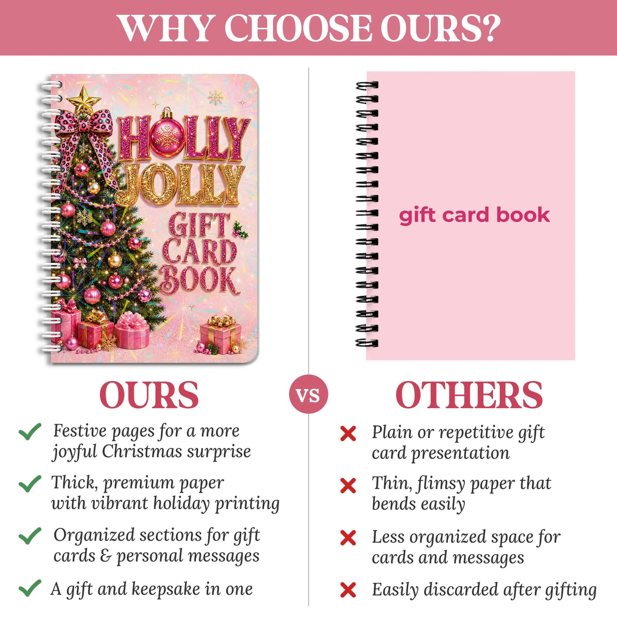 Hlolly Jolly Pink Christmas Gift Card Book for Teen, Adults, Kids