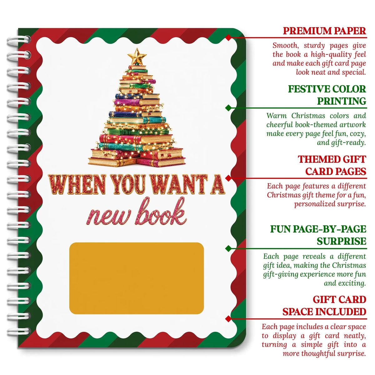 Hlolly Jolly Pink Christmas Gift Card Book for Teen, Adults, Kids