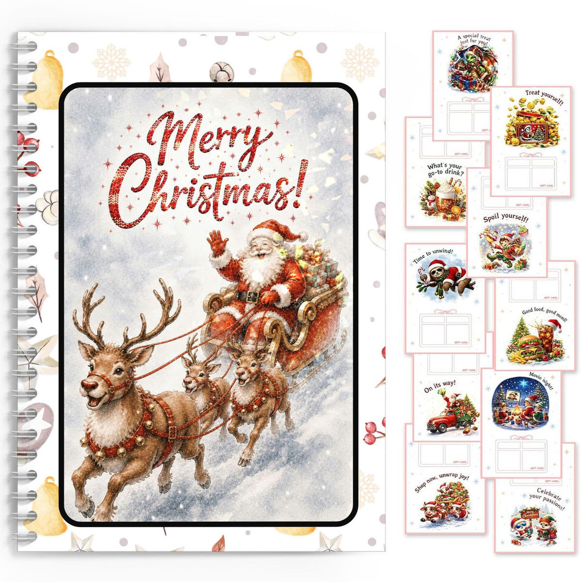 Christmas reindeer and sleigh pattern Gift Card Book