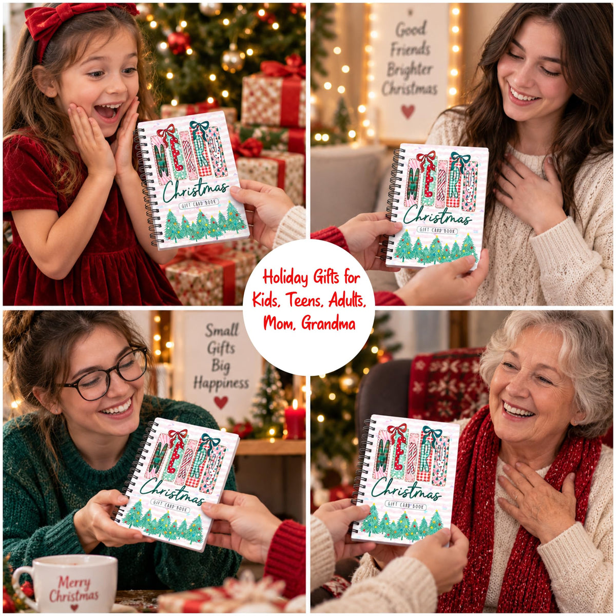 Merry Christmas Gift Card Book (5x7 in), Hologram Cover, 20 Gift Card Pages