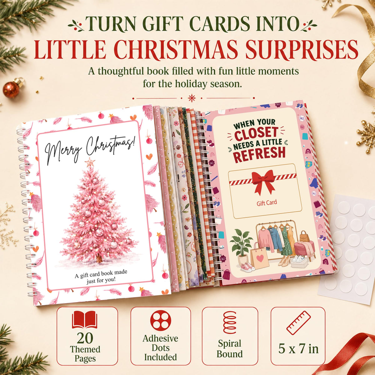 Christmas Gift Card Book for Adults, Teens & Kids, Money Holder for Cash