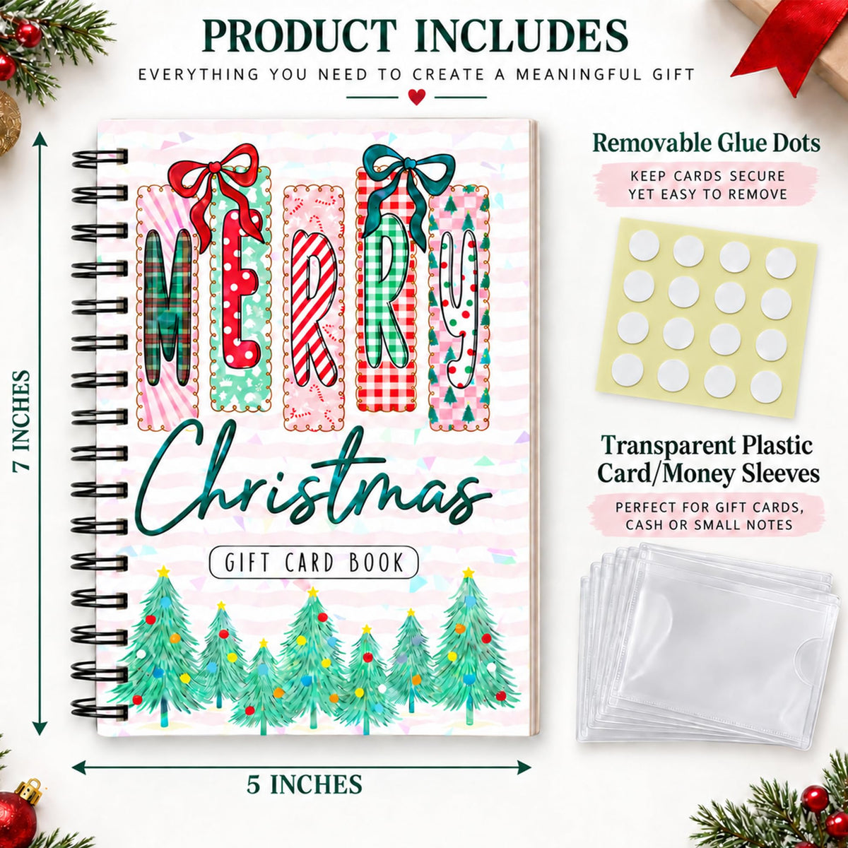 Merry Christmas Gift Card Book (5x7 in), Hologram Cover, 20 Gift Card Pages