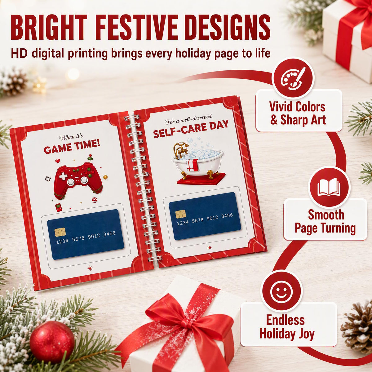 24 Pages Christmas Gift Card Book For Adults Teens (Santa)