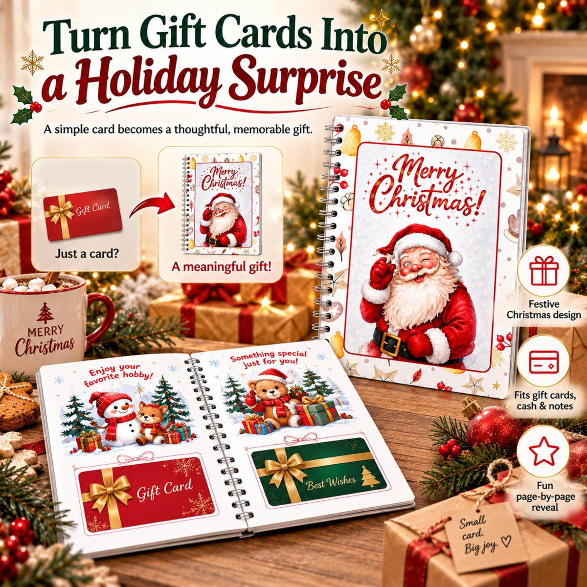 Cute Santa Claus and bell pattern  Gift Card Book