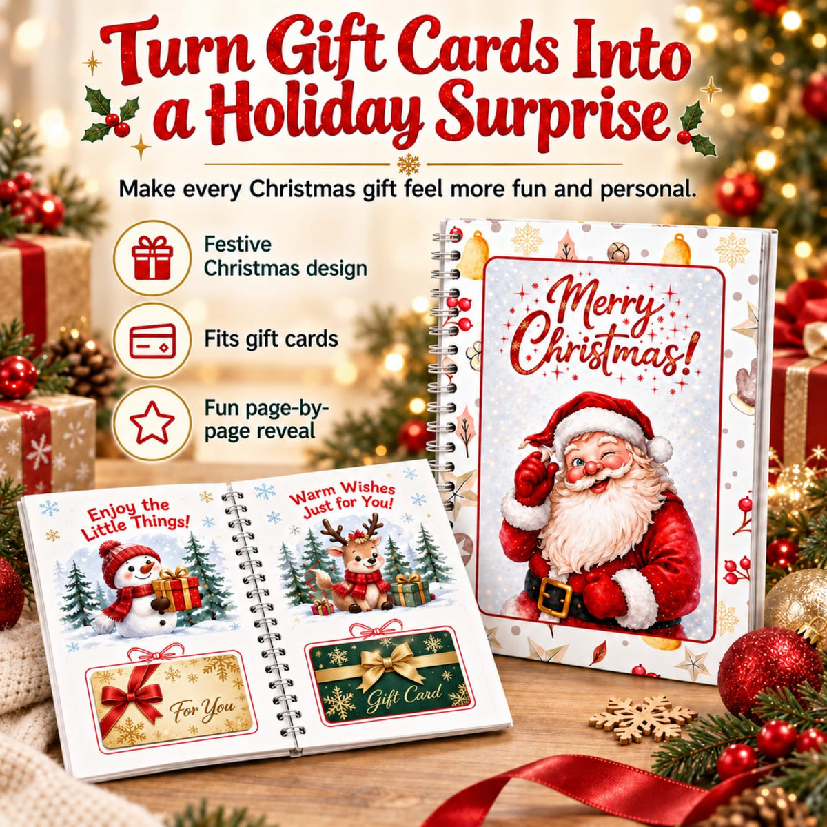 Cute Santa Claus and bell pattern  Gift Card Book