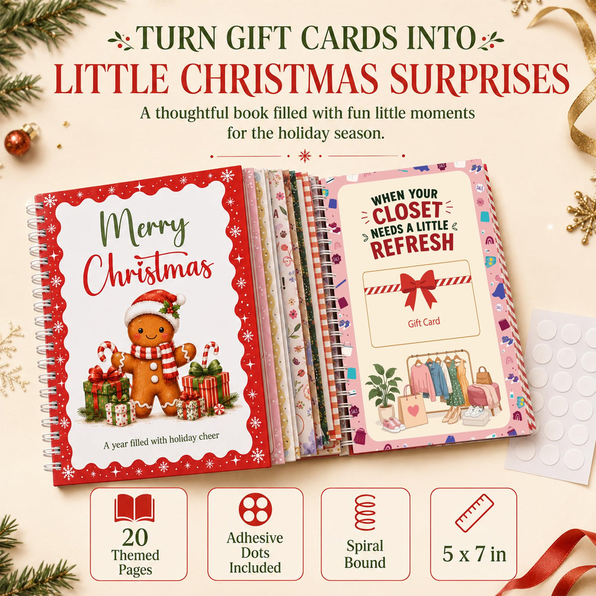 Christmas Gift Card Book for Adults, Stocking Stuffer for Teens