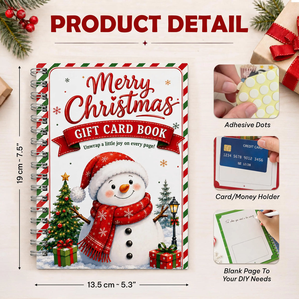 Merry Christmas Gift Card Book For Teens, Adults, 24 Pages Gift Card Holder