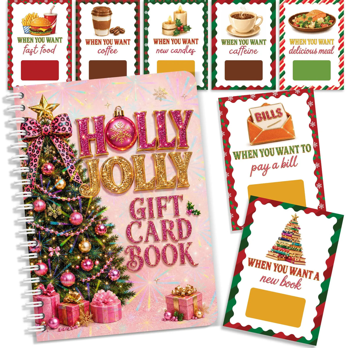 Hlolly Jolly Pink Christmas Gift Card Book for Teen, Adults, Kids