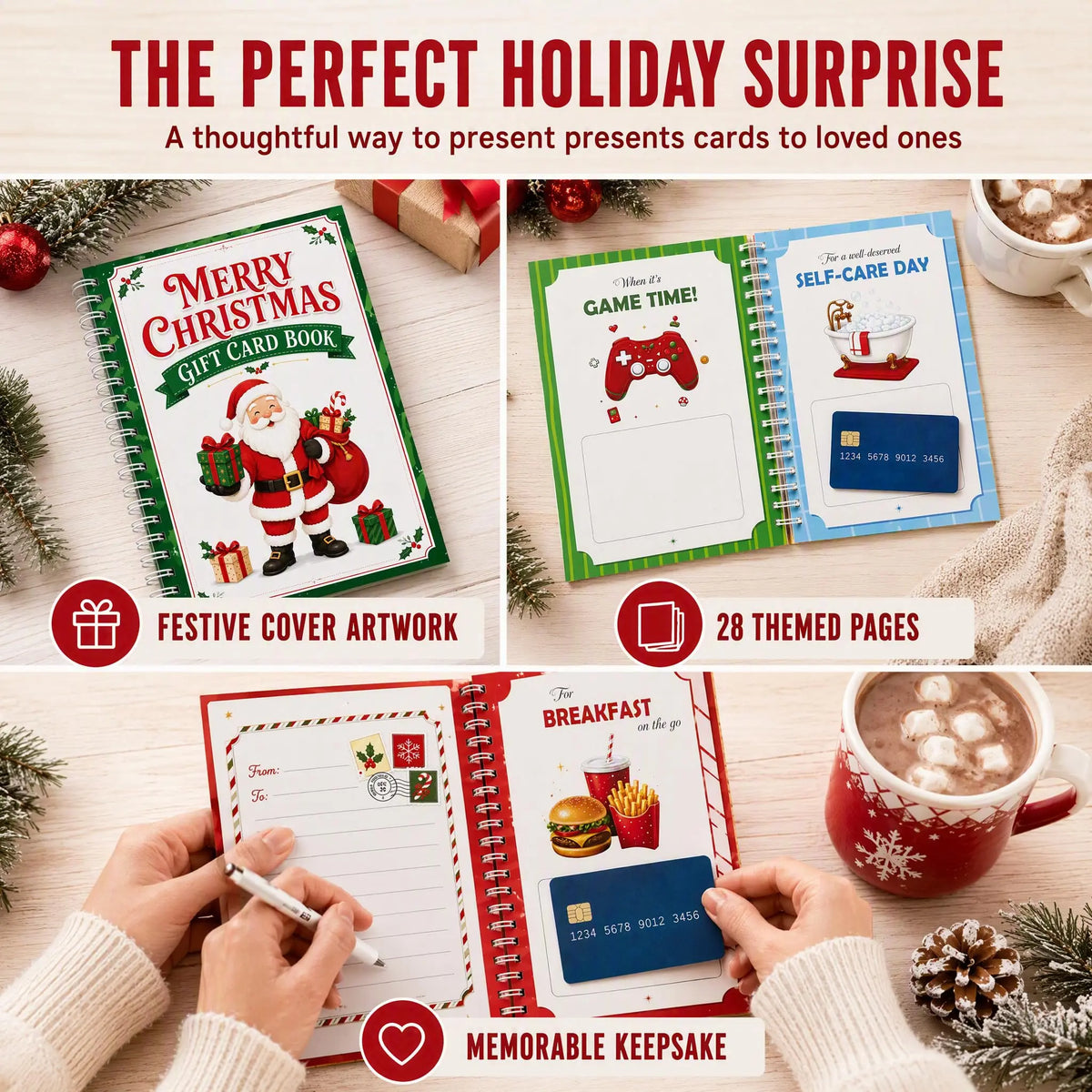 24 Pages Christmas Gift Card Book For Adults Teens (Santa)