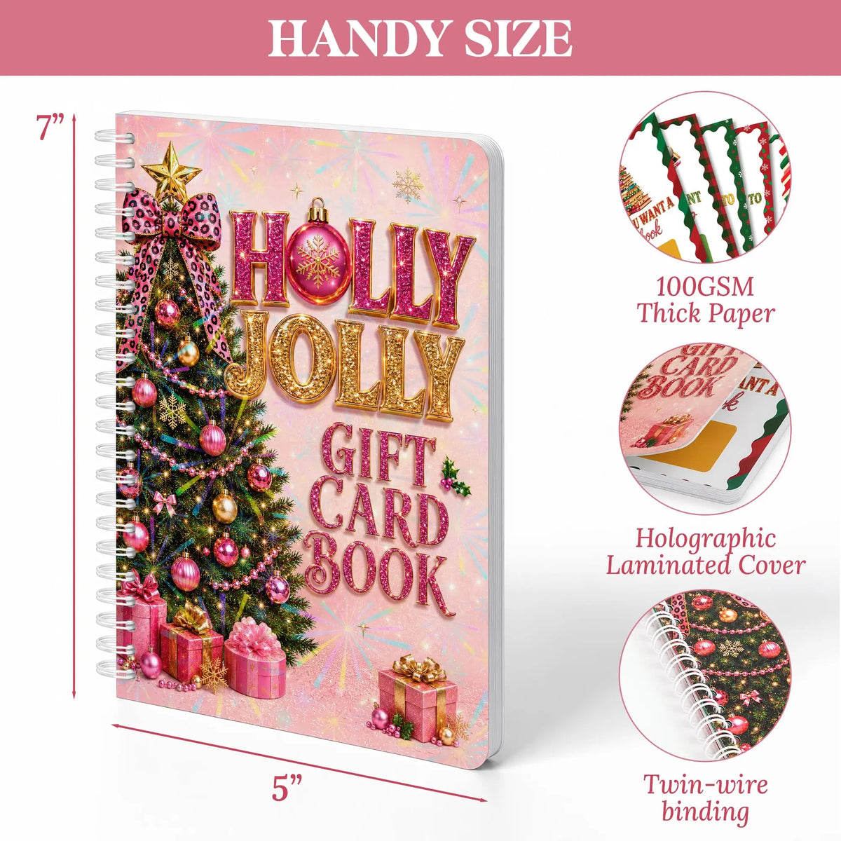 Hlolly Jolly Pink Christmas Gift Card Book for Teen, Adults, Kids