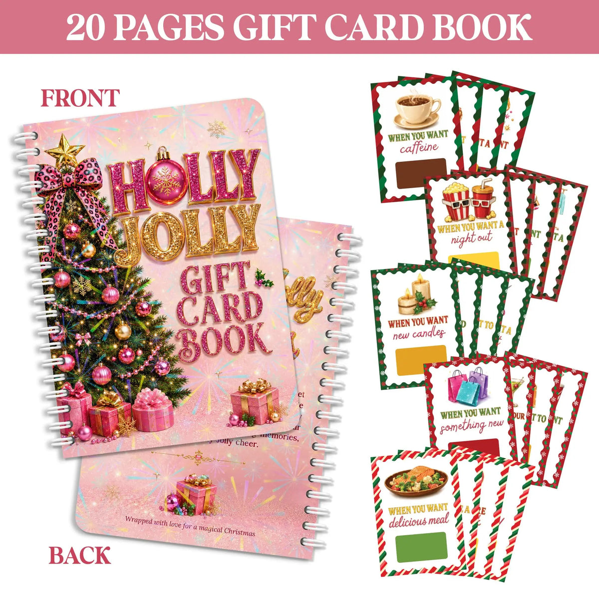 Hlolly Jolly Pink Christmas Gift Card Book for Teen, Adults, Kids