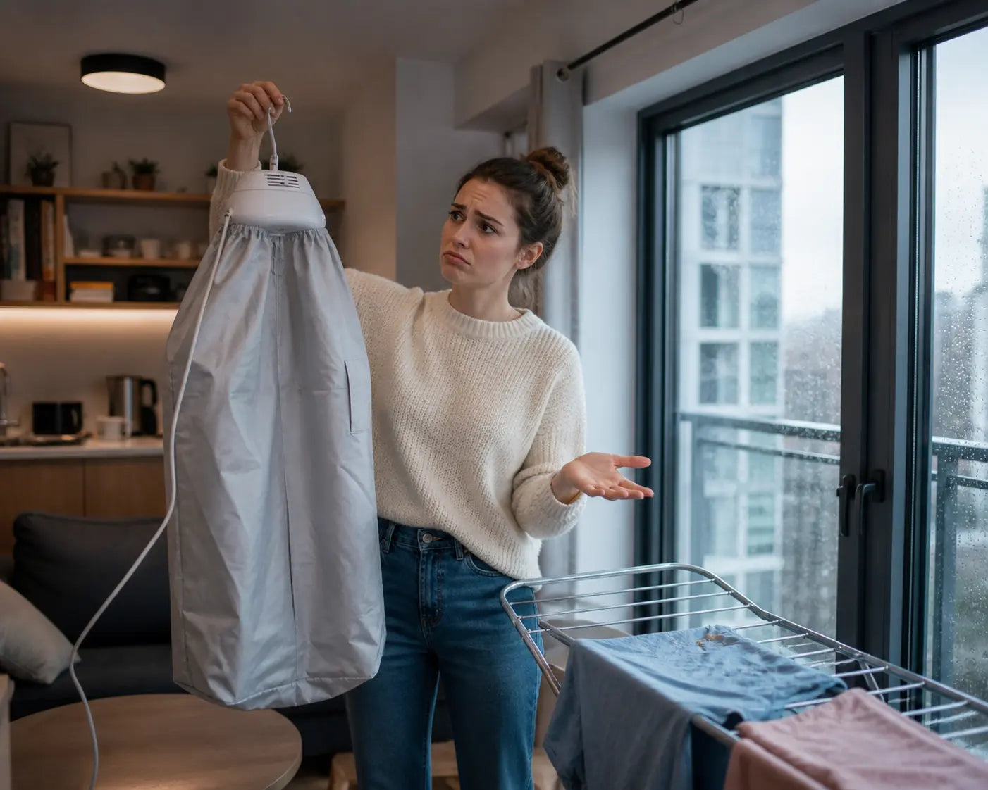 A portable dryer that requires a hook