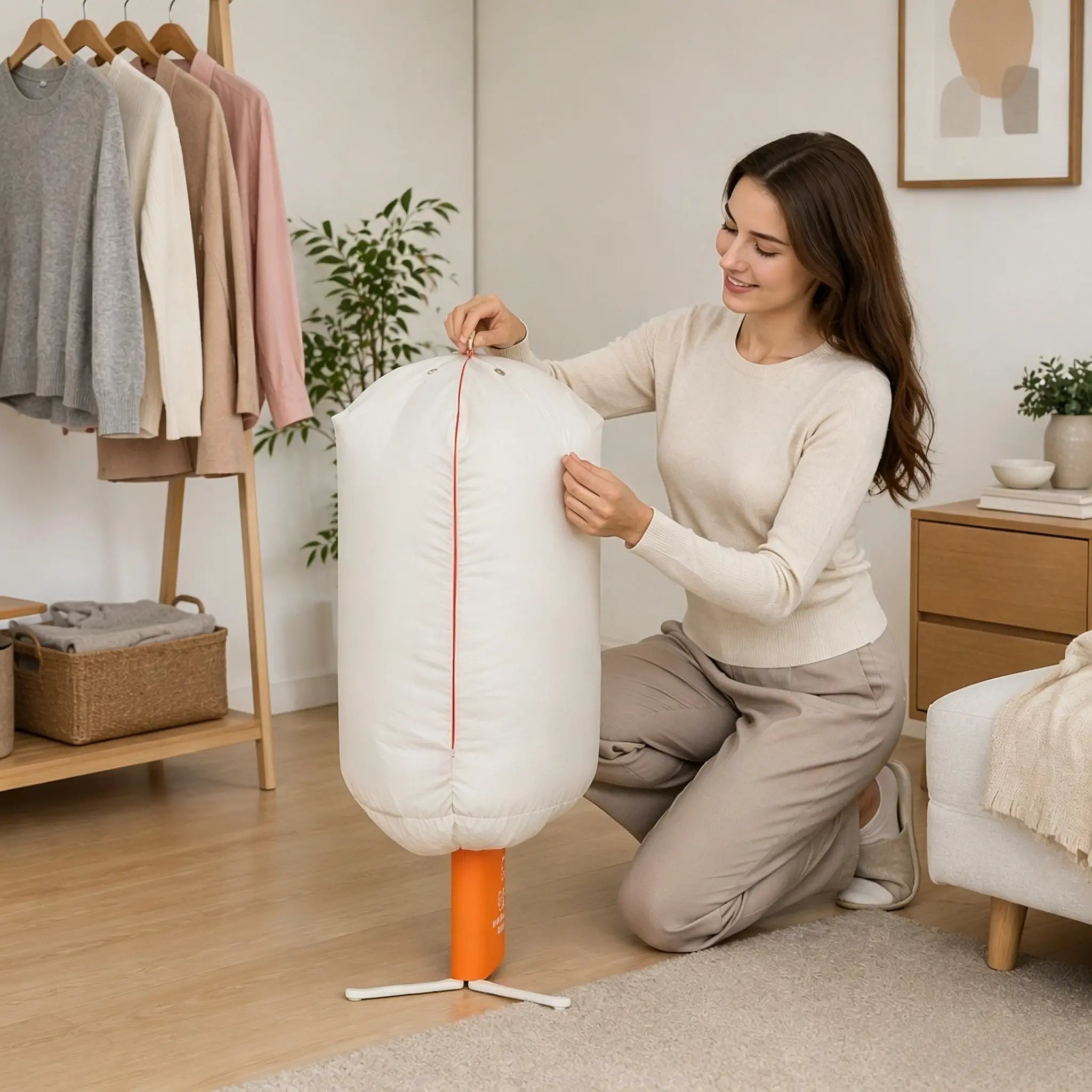 Vividlygo's portable dryer can be placed upright anywhere.